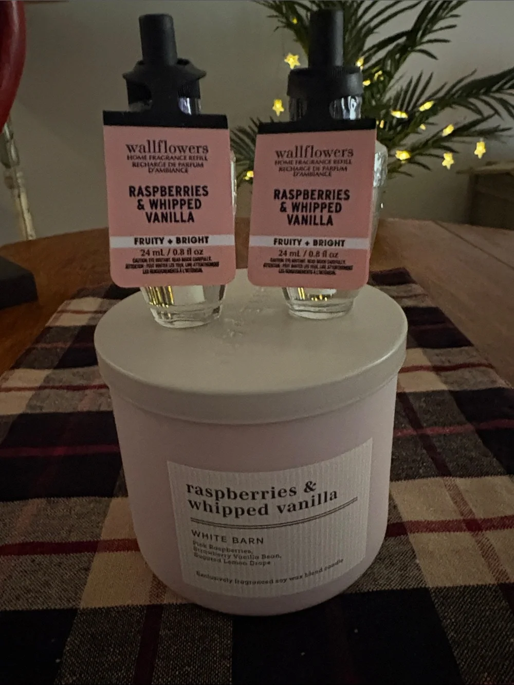 Nwt Raspberry & Whipped Vanilla” 3 wick candle & 2 wallflower plug in’s